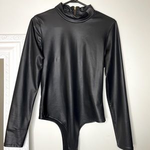 FAUX LEATHER LONG SLEEVE BODYSUIT